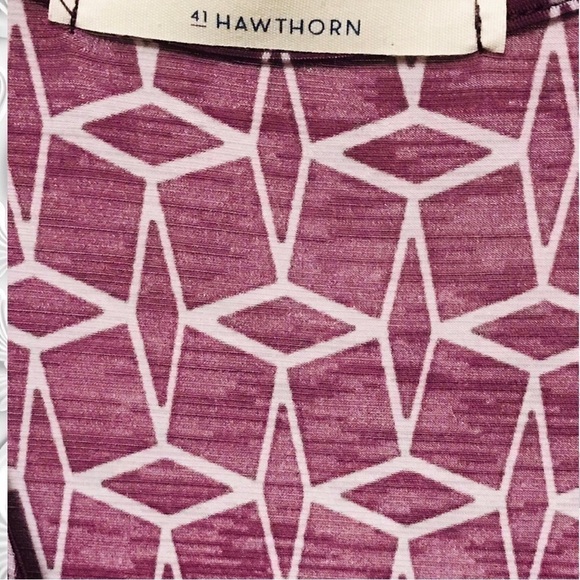 41 Hawthorn Purple White Geometric Design Faux Wrap Midi/Knee Length Dress - Picture 3 of 4